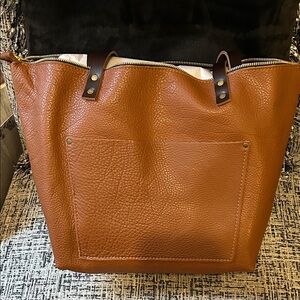 Brown Leather Large Zipper Zip Tote - Mondelo Brandy